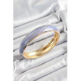 Resim Pirinç Mavi Mor Mineli Mermer Desen Model Gold Renk Kadın Kelepçe 