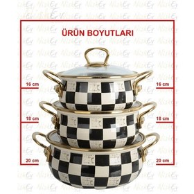 Resim Nishev Elite Class İtalyan Dama Model 3 Lü Emaye Güveç Tencere Seti 16/18/20 Cm 