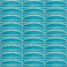Resim Can Seramik - 7*21 Cm. Turkuaz Kabartmalı Elips Çini Karo (5 Li 1 Paket) 