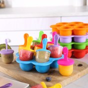 Resim 1 adet 7 Gözlü Silikon Dondurma Pops Kalıbı - Gıda Sınıfı Toksik Olmayan Bebek Güvenli DIY Meyve Shake Yapıcı, Kolay Çekme Sapları & Damlatma Tepsisi ile Ev Yapımı Popsicle'lar, Dondurma, Smoothie'ler için Canlı Renkler - Yazlık Mutfak Aksesuarları, Dondurma Aksesuarları 