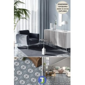 Resim Technojet 1Adet Kendinden Yapışkanlı Modern Tasarımlı Mutfak Banyo Zemin Duvar Kaplama Pvc Karo 30CM×30CM 