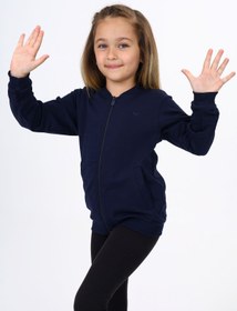 Resim Toontoy Kız Çocuk Kolej Yaka Fermuarlı Cepli Yarım Düşük Omuz Nakış Baskılı Örme Hırka - 2 İplik 