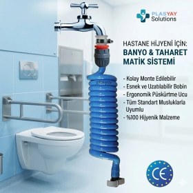 Resim Plasyay Spiral Wc Taharet Hortumu Rekorlu ve Duvara Sabitlemeli 2 Metre Mavi 