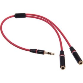 Resim Wozlo 3.5mm Stereo Ses Kulaklık Çoklayıcı Kablo 30 cm Kırmızı Renkli Dayanıklı Tasarım 