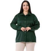 Resim Büyük Beden Saten Dokulu Manşetli Zümrüt Yeşili Gömlek Zümrüt 