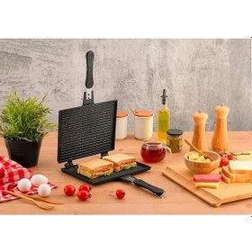 Resim Fms D3001 Döküm Ocak Üstü El Tost Makinesi Siyah 