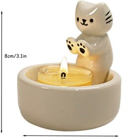 Resim Vkemall Kedi Figürlü Seramik Mumluk, Nordik Tarz Dekoratif Aromaterapi Alet, Sevimli Hayalet Halloween Hediyesi Mum Dahil Değil Beyaz 