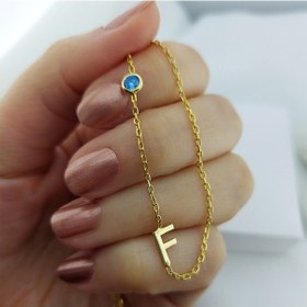 Resim 925 Ayar Gümüş Doğum Taşı Harf Kolye 