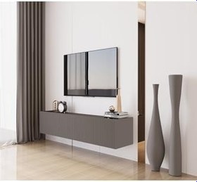 Resim enwood Capella Gri Mdf Country 3 Kapaklı DUVARA MONTE 140 Cm Tv Ünitesi GRİ 140 x 52 