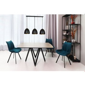 Resim Riolight Vintage,retro,rustik 3xe27 Duylu Siyah Metal Masa Üstü Sıralı Avize Uzunluk:60cm 3'lü Siyah 
