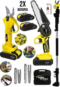 Resim Lieber German 3ın1 2li Set 21 V 3.0ah 3 Metre Teleskopik Akülü Dal Kesme Makası Ve Budama Bıçkı Testere Makinesi 