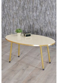 Resim Zigon Sehpa Ve Orta Sehpa Elips Gold Metal Ayak Gold Krem Set Diğer 