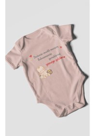 Resim Morivokids Dedeye Ve Babaanneye Özel Kısa Kollu Bebek Body %100 Pamuk Pastel Pembe 