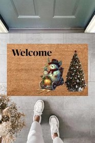 Resim KARMAT Yılbaşı Süsü, Yılbaşı Teması, İç ve Dış Kapı Önü Paspası, Desenli Dekoratif Paspas, Dijital Baskı Bej-45 x 70 