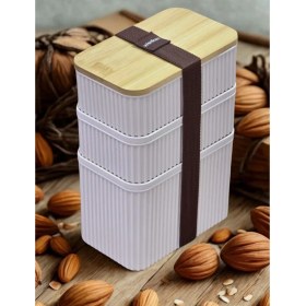 Resim Hane216 Zebra 3'lü Bambu Kapaklı Lunch Box - 1 Lt + 0,5 Lt + 0,5 Lt - Saklama Kabı – 1 Lt + 0,5 Lt + 0,5 Lt 