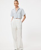 Resim Crop Keten Gömlek Kısa Kollu Cep Detaylı Rahat Kalıp 