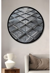 Resim Modern Metalik Geometrik Desen Ahşap Tablo Yuvarlak Duvar Tablosu Çerçeve Görünümlü--- 45 X 45 