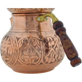 Resim El Işlemeli Desenli Ahşap Saplı Bakır Çaydanlık Mod23 