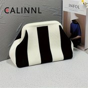 Resim Çizgili Örgü Çanta Kadınlar İçin, Moda Renk Bloklu Debriyaj Çantası, Taşınabilir Makyaj Saklama Çantası 