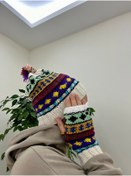 Resim MESKSTORE El örgüsü bere eldiven set, el yapımı, kadın şapka eldiven, bohem, rustik 