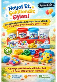 Resim 13 Parça Merdaneli Oyun Hamuru Kalıbı+4 Lü 600gr Oyun Hamuru 3+yaş Krem 