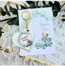 Resim Ahşap Kalp Anahtarlık Uv Baskılı Kart Üzeri Bebek Sünnet 20 Adet 