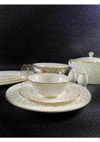 Resim Monno English Bone Gold Line 59 Parça 12 Kişilik Yemek Takımı 