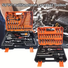 Resim 1 set yüksek kaliteli profesyonel 151 parça/53 parça araç anahtarı seti, sürücü derinliği ve standart soket, ratchet anahtar seti, S2 ve Cr-V soket, otomotiv parça tamiri ve diğer otomotiv tamir aksesuarları için hızlı ratchet anahtar, profesyonel yarış sınıfı 