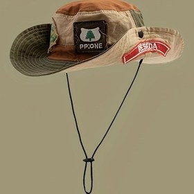 Resim Erkekler ve Kadınlar İçin Retro Yama Dikişli Kova Şapka, Sokak Modası Markası, Yürüyüş ve Açık Hava Kampı İçin Uygun, Batı Kowboy Stili. 