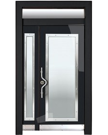 Resim Çelik Kapı Modelleri Siyah Camlı Düz Model Bina Kapısı Sağ 