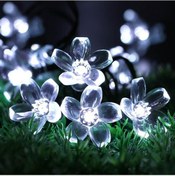 Resim Güneş Enerjili Silikon Çiçekli Beyaz Renkli Dekoratif Bahçe Ve Balkon Süsleme Led Işıklar Beyaz 