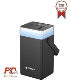 Resim Torima TRM-1061 Siyah 60.000 mAh Type-C + Lightning + USB Taşınabilir 22,5 W Hızlı Şarj Dijital Göstergeli RGB Led Işık 