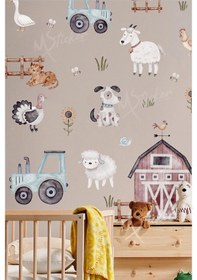 Resim MSticker Çiftlikte Sevimli Hayvanlar Temalı Çocuk Bebek Odası Duvar Cam Sticker Seti 