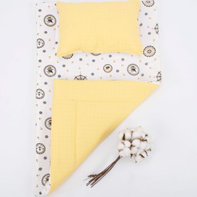 Resim Alt Açma Matı ve Yastık - Çift Taraflı - Sarı Muslin - Sarı Gemili 