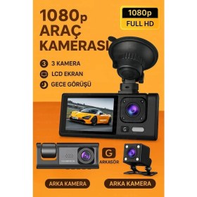 Resim Tp Buğz Siyah 1080P Araç Içi 3 Kameralı LCD Ekranlı Gece Görüşlü , G-Sensör , Geri Görüş Kamera 