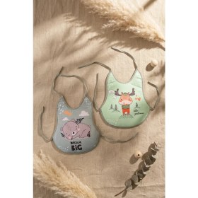 Resim Babydonat Nordic Dream 2'li Organik Pamuklu Sıvı Geçirmez Bebek Mama Önlüğü Seti - Ayıcık ve Geyik Desenli Yumuşak Doku 