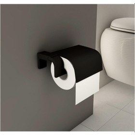 Resim Tema Premium Serisi Banyo Kapaklı Wc Tuvalet Kağıtlığı Mat Siyah 
