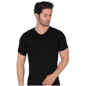 Resim 3'lü Paket Erkek Siyah Renk V Yaka Likralı Kısa Kollu Süprem Atlet 001 