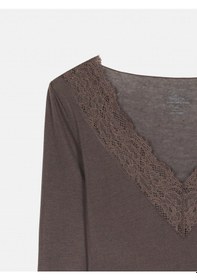 Resim Dilvin 32311 Dantelli Kaşmir Bluz-kahve Kahve 