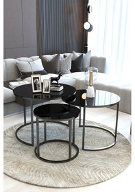 Resim Faymend Giant Lüks 3'lü Orta Sehpa Modern Siyah, Temperli Siyah Cam Siyah 