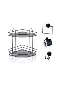 Resim Aksesuar Seti 4 Lü Siyah, Ömür Boyu Paslanmaz Banyo Köşeliği Duş Rafı Şampuanlık Siyah Ek-02 Siyah 