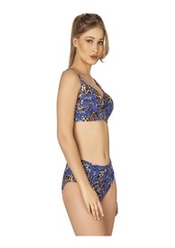 Resim Endeep Kadın Büyük Beden Destekli Büzgü Detaylı Leopar Desenli Bikini Takımı-kahverengi-mavi Kahverengi - Mavi 