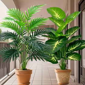 Resim 2'li Yapay Tropikal Bitki Seti - Ev, Ofis, Bahçe, Düğün için Sahte Palmiye & Monstera - Yıldönümü & Tatiller için Plastik Yeşillikler, Paskalya, Noel, Şükran Günü, Aziz Patrick Günü gibi - İç/Dış Mekan Dekoru, Saksı Yok, Palmiye Ağacı Dekoru 