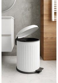 Resim Vintage 5 Lt Yavaş Kapanır Kapaklı Ofis Mutfak Banyo Balkon Çöp Kovası Beyaz Beyaz 