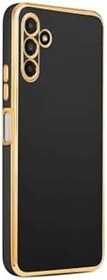 Resim Samsung Galaxy A04S Kılıf Altın Kenarlı Kamera Korumalı Silikon Kapak Siyah 