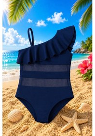 Resim My Kids Wear Kız Çocuk Fırfır Ve Tül Detaylı Tek Parça Mayo. 12838 Lacivert 