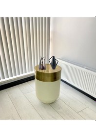 Resim evdeniste Dekoratif Eskitme Darbuka Beyaz Sehpa 60cm 