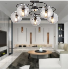 Resim Rodonit 5Li Siyah Krom Füme Camlı Modern Sarkıt Genç Odası Yatak Odası Retro Salon Avize 