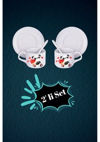 Resim Sevgililer Günü Kalpli Baskılı 2 Li Set Kaşıklı Porselen Çay Kahve Fincan Seti-7 Beyaz 