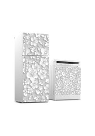 Resim Buzdolabı Ve Bulaşık Makinası Beyaz Eşya Sticker Kaplama 3d Gri Çiçek 